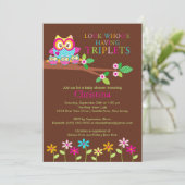 Triplets Owl Baby Shower-uitvindingen Kaart (Staand voorkant)