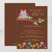 Triplets Owl Baby Shower-uitvindingen Kaart (Voorkant / Achterkant)
