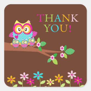 Triplets Owl Dank u Baby shower Square Sticker