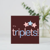 Triplets Stars Pink Blue Brown Baby shower Kaart (Staand voorkant)