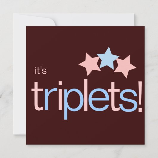 Triplets Stars Pink Blue Brown Baby shower Kaart (Voorkant)