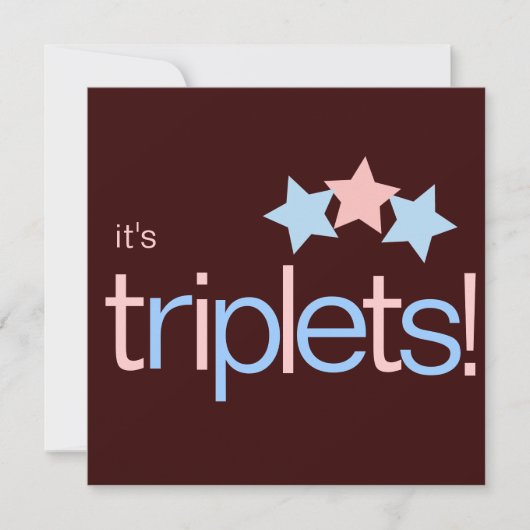 Triplets Stars Pink Blue Brown Baby shower Kaart (Voorkant)