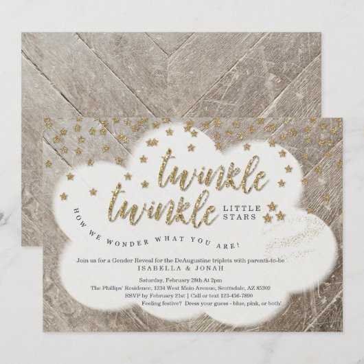 Triplets Twinkle Little Star Kaart (Voorkant / Achterkant)