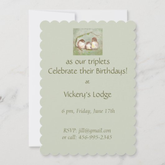 Triplet's verjaardagsfeest Schattigee vogels Kaart (Achterkant)