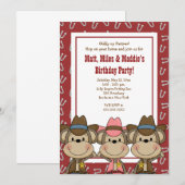 TRIPLETS Westerne Cowboy Monkeys 5x7 Birthday Kaart (Voorkant / Achterkant)