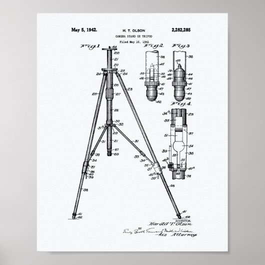 Tripod 1941 Patent Art - Witboek Poster (Voorkant)