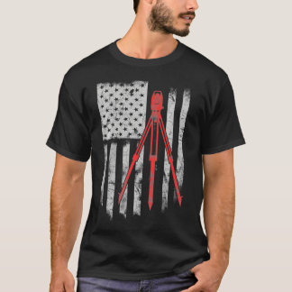 Tripod Survey Flag America 4 juli Land Surveyor T-shirt