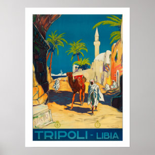 Tripoli, Libië, badoun met kameel, vintage, reizen Poster