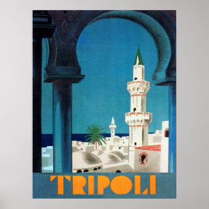 Tripoli, Libië, zicht op moskee, vintage reis Poster