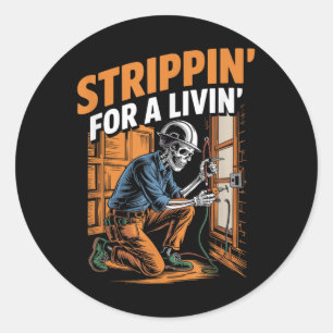 Trippin voor een levende grappige skelet elektrici ronde sticker