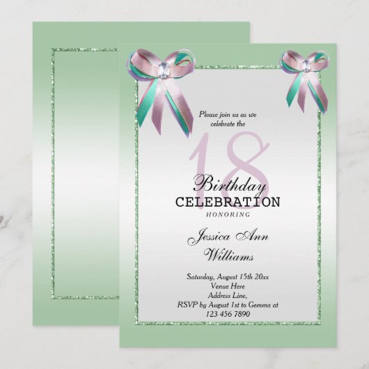 Tripple Gem Bow & Glitter 18th Birthday Kaart (Voorkant / Achterkant)