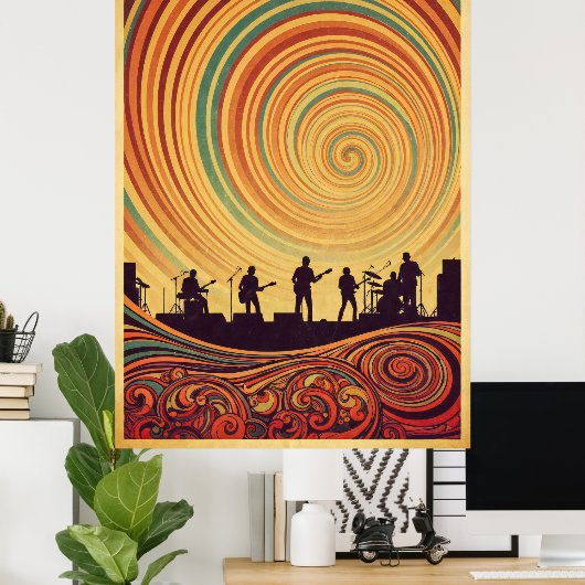 Trippy 70s Psychedelic Concert Poster Retro Artwor (Thuiskantoor)