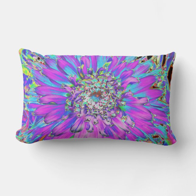 Trippy Abstract Aqua, Lime Green en Paars Dahlia Kussen (Voorkant)