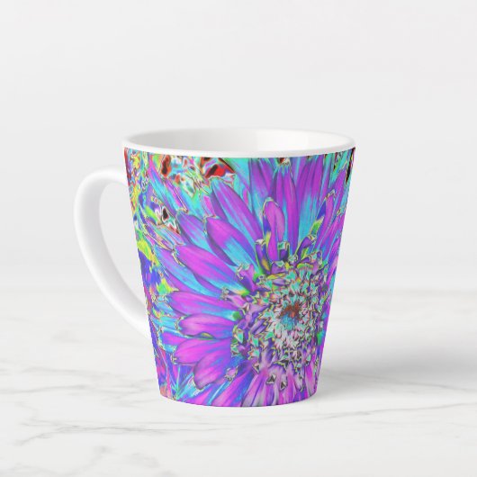 Trippy Abstract Aqua, Lime Green en Paars Dahlia Latte Mok (Linkerhoek)
