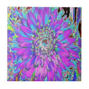 Trippy Abstract Aqua, Lime Green en Paars Dahlia Tegeltje