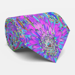 Trippy Abstract Aqua, Limegroen en Paarse Dahlia Stropdas
