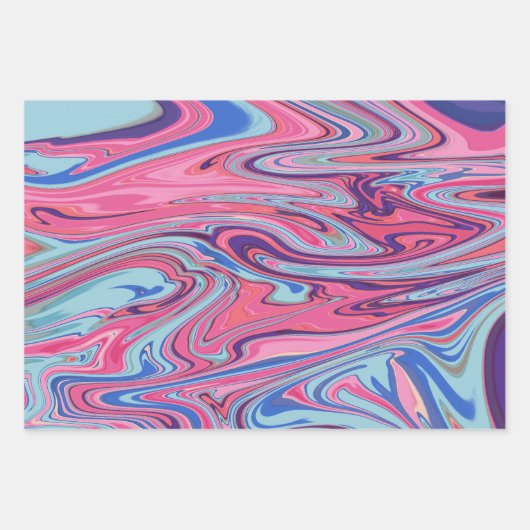 Trippy Abstract gemarmerde kunst in blauw en roze Inpakpapier Vel (Voorkant 2)