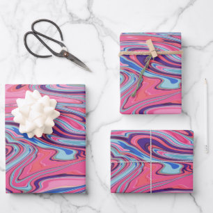 Trippy Abstract gemarmerde kunst in blauw en roze Inpakpapier Vel