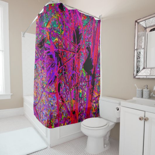 Trippy Abstract Rainbow Oriental Lily Flowers Douchegordijn (In situ)