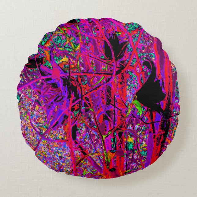Trippy Abstract Rainbow Oriental Lily Flowers Rond Kussen (Voorkant)