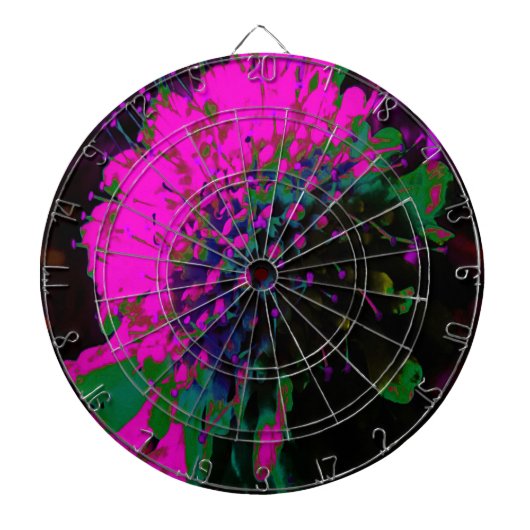 Trippy Abstract Retro Hot Pink en Black Flower Dartbord (Voorkant)