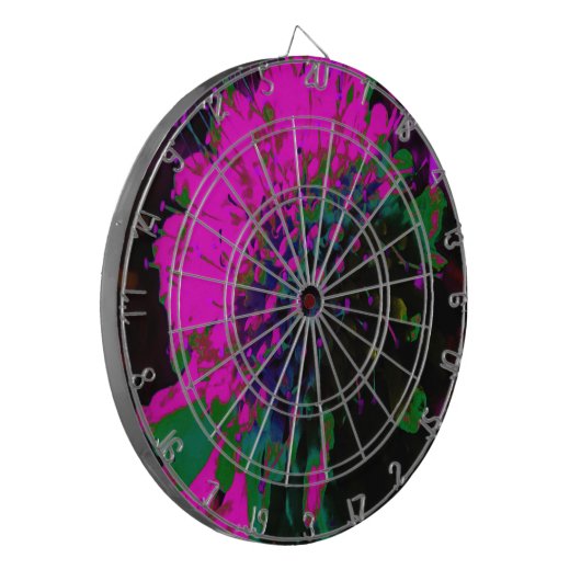 Trippy Abstract Retro Hot Pink en Black Flower Dartbord (Voorkant Links)