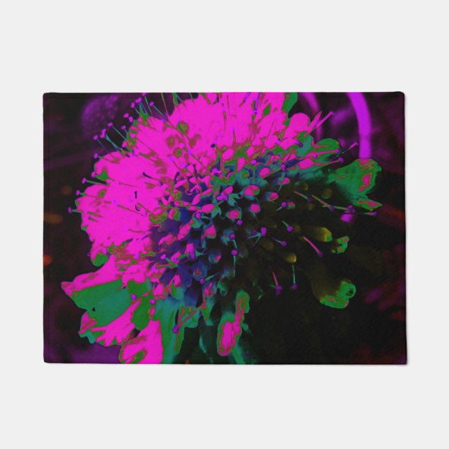 Trippy Abstract Retro Hot Pink en Black Flower Deurmat (Voorkant)