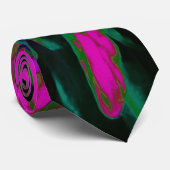 Trippy Abstract Retro Hot Pink en Black Flower Stropdas (Opgerold)