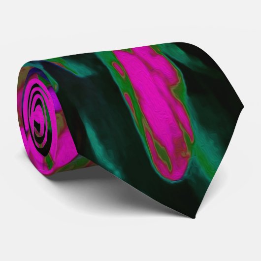 Trippy Abstract Retro Hot Pink en Black Flower Stropdas (Opgerold)