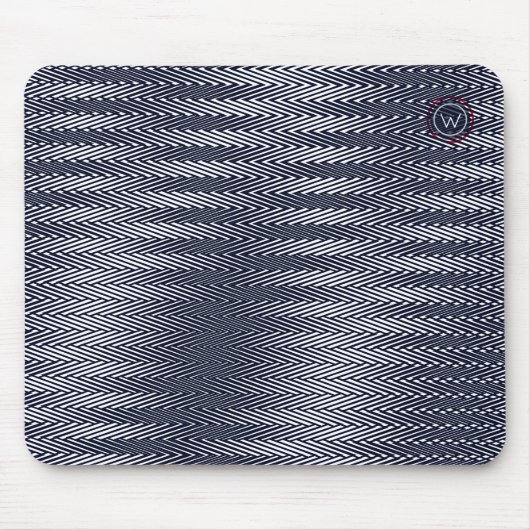 Trippy Abstract Zwart & Wit Strepen Rad Monogram Muismat (Voorkant)