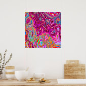 Trippy Abstracte Magenta Rainbow Colors Retro Art Poster (Keuken)
