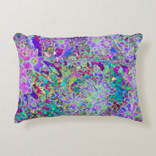 Trippy Abstracte Roze en Paarse Bloemen Accent Kussen