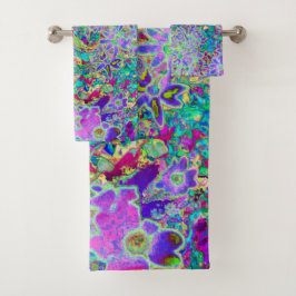 Trippy Abstracte Roze en Paarse Bloemen Bad Handdoek