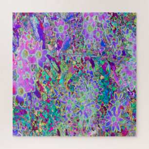 Trippy Abstracte Roze en Paarse Bloemen Legpuzzel