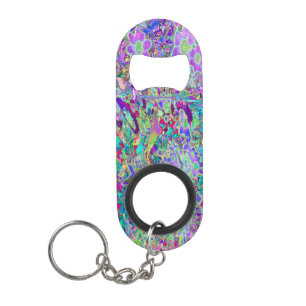 Trippy Abstracte Roze en Paarse Bloemen Mini Flessenopener