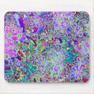 Trippy Abstracte Roze en Paarse Bloemen Muismat