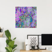 Trippy Abstracte Roze en Paarse Bloemen Poster (Thuiskantoor)