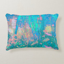 Trippy Aqua Sunrise met Psychedelic Flowers Accent Kussen