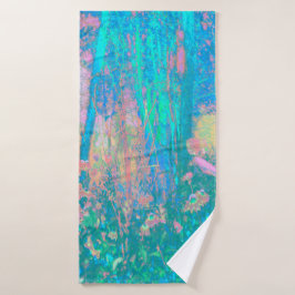 Trippy Aqua Sunrise met Psychedelic Flowers Badhanddoek