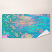 Trippy Aqua Sunrise met Psychedelic Flowers Badhanddoek (Badhanddoek)