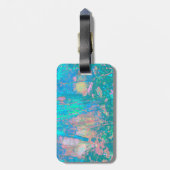 Trippy Aqua Sunrise met Psychedelic Flowers Bagagelabel (Achterkant verticaal)