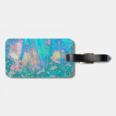 Trippy Aqua Sunrise met Psychedelic Flowers Bagagelabel (Achterkant horizontaal)