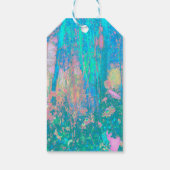 Trippy Aqua Sunrise met Psychedelic Flowers Cadeaulabel (Achterkant)