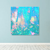 Trippy Aqua Sunrise met Psychedelic Flowers Canvas Afdruk (Insitu (Houten vloer))