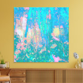 Trippy Aqua Sunrise met Psychedelic Flowers Canvas Afdruk (Insitu (Woonkamer))