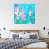 Trippy Aqua Sunrise met Psychedelic Flowers Canvas Afdruk (Insitu (Slaapkamer))