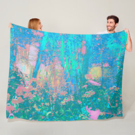 Trippy Aqua Sunrise met Psychedelic Flowers Fleece Deken
