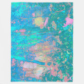 Trippy Aqua Sunrise met Psychedelic Flowers Fleece Deken (Voorkant)
