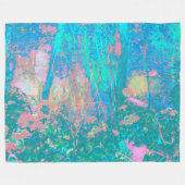 Trippy Aqua Sunrise met Psychedelic Flowers Fleece Deken (Voorkant (Horizontaal))