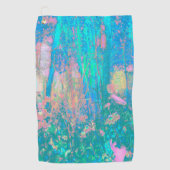 Trippy Aqua Sunrise met Psychedelic Flowers Golfhanddoek (Voorkant)